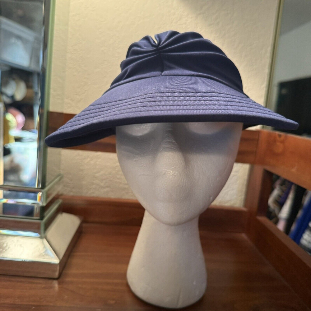 Women's Stretch Headband Baseball Cap Hat Ponytail Back Navy Blue